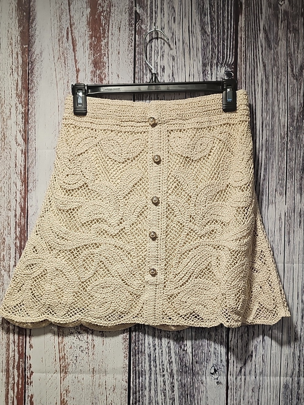 POL Cream Crochet Button-Front Mini Skirt